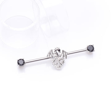 Detail View 1 of Jeweled Eye Dragon Sparkle Ends Industrial Barbell-Black